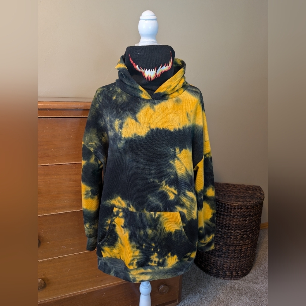 GREEN BAY PACKER Tie Dye Fire  Facemask Hoodie Sweatshirt SZ 1X - Picture 2 of 15